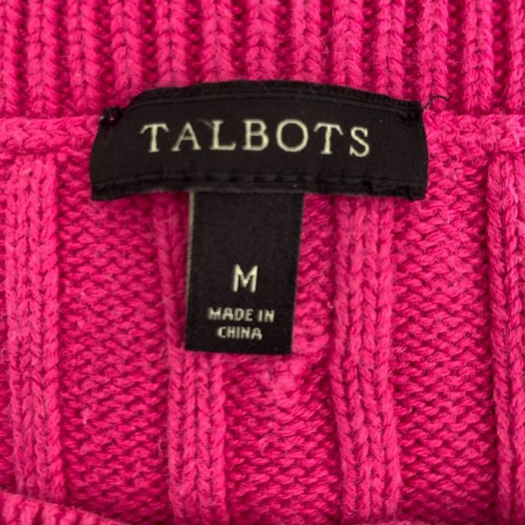 Talbots Medium Pink Sweater 3/4 Sleeve Cable Casual - Picture 4 of 5
